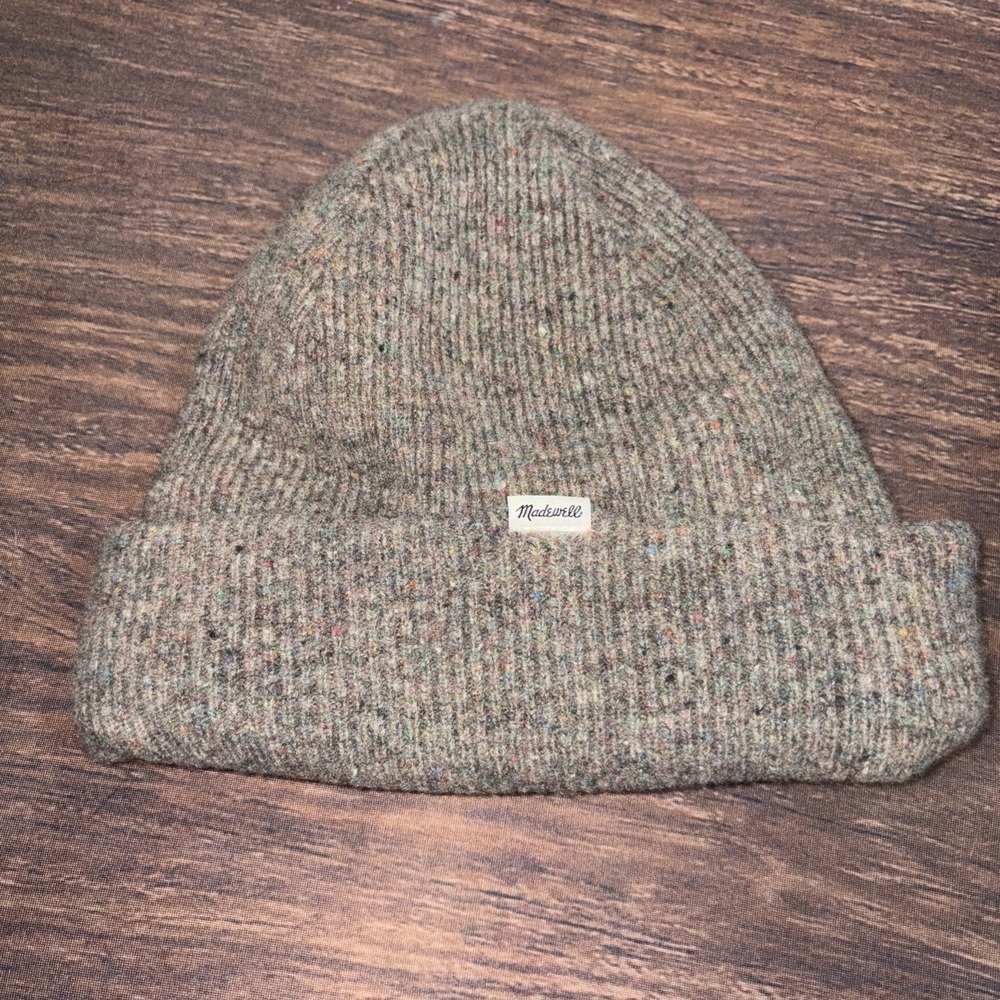 Madewell 100% Merino Wool Knit Ribbed Beanie Hat Fisherman Speckled